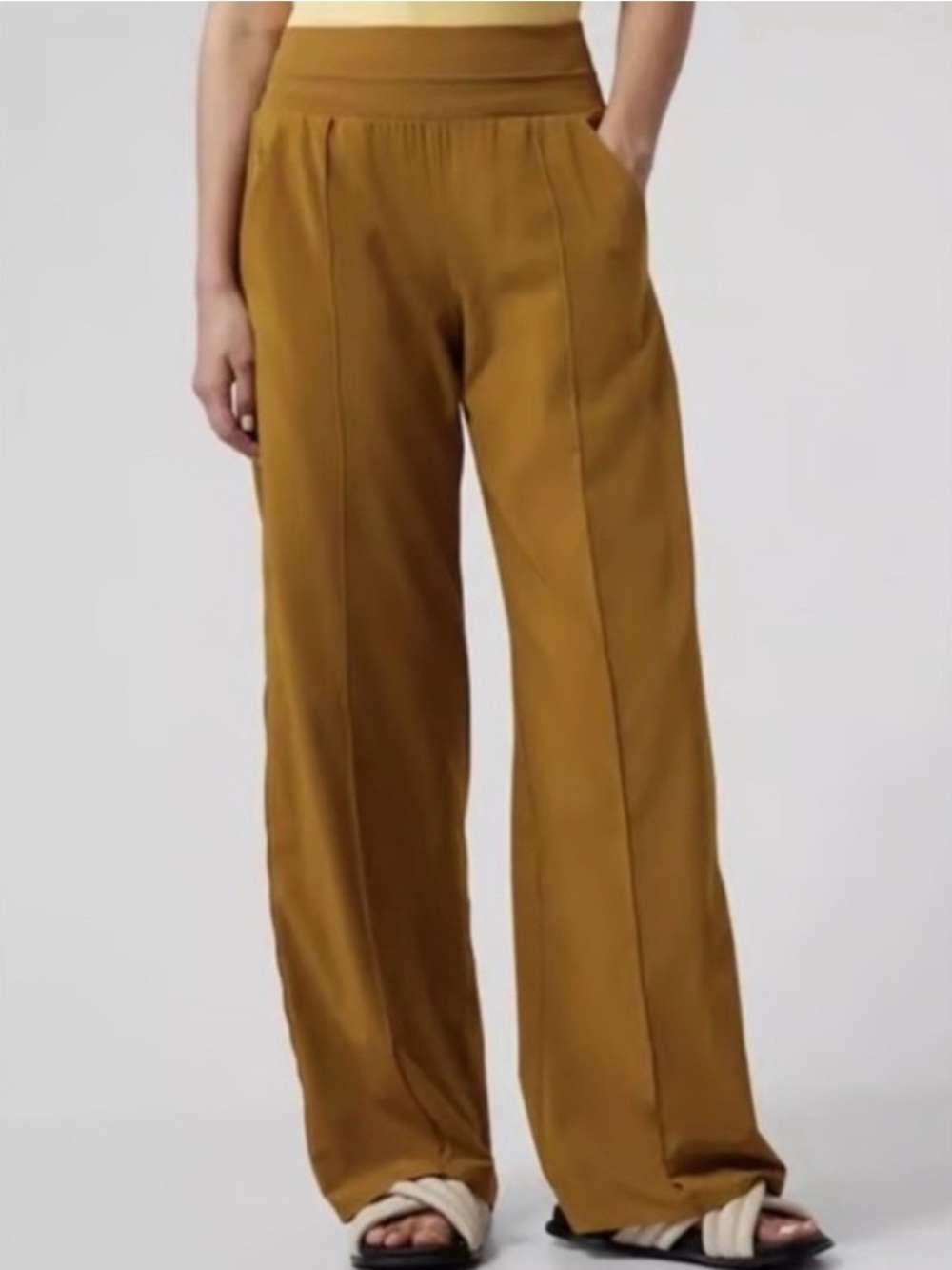 Athleta women’s Nolita Wide Leg Pant in Brass Yellow, 16
